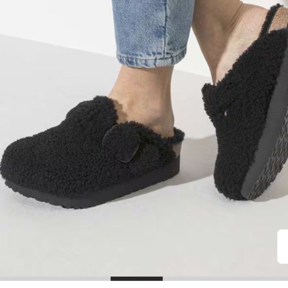 Birkenstock papillon Boston big buckle black Sherpa sz39